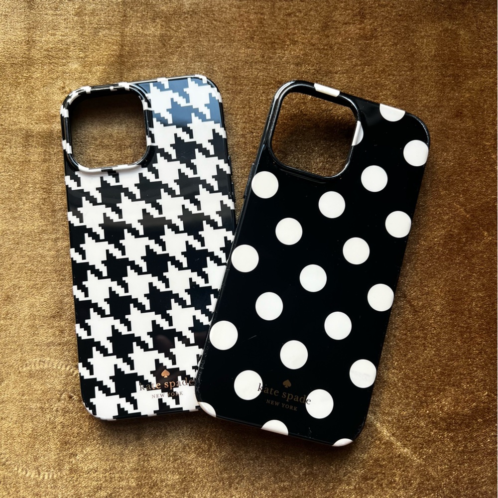 ♠️TWO Kate Spade 13 Pro Max IPhone Cases Black & White Polka Dots & Houndstooth